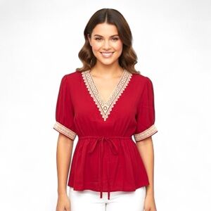 NWT New Vidifid Size S Red Peplum Top Blouse
